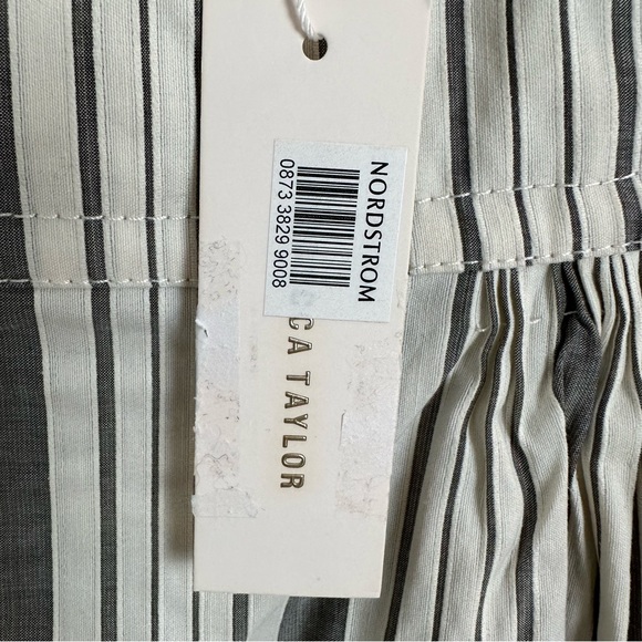 Rebecca Taylor Womens Cotton Square Neck Peplum Top Size 12 Stripe pattern - Picture 4 of 8